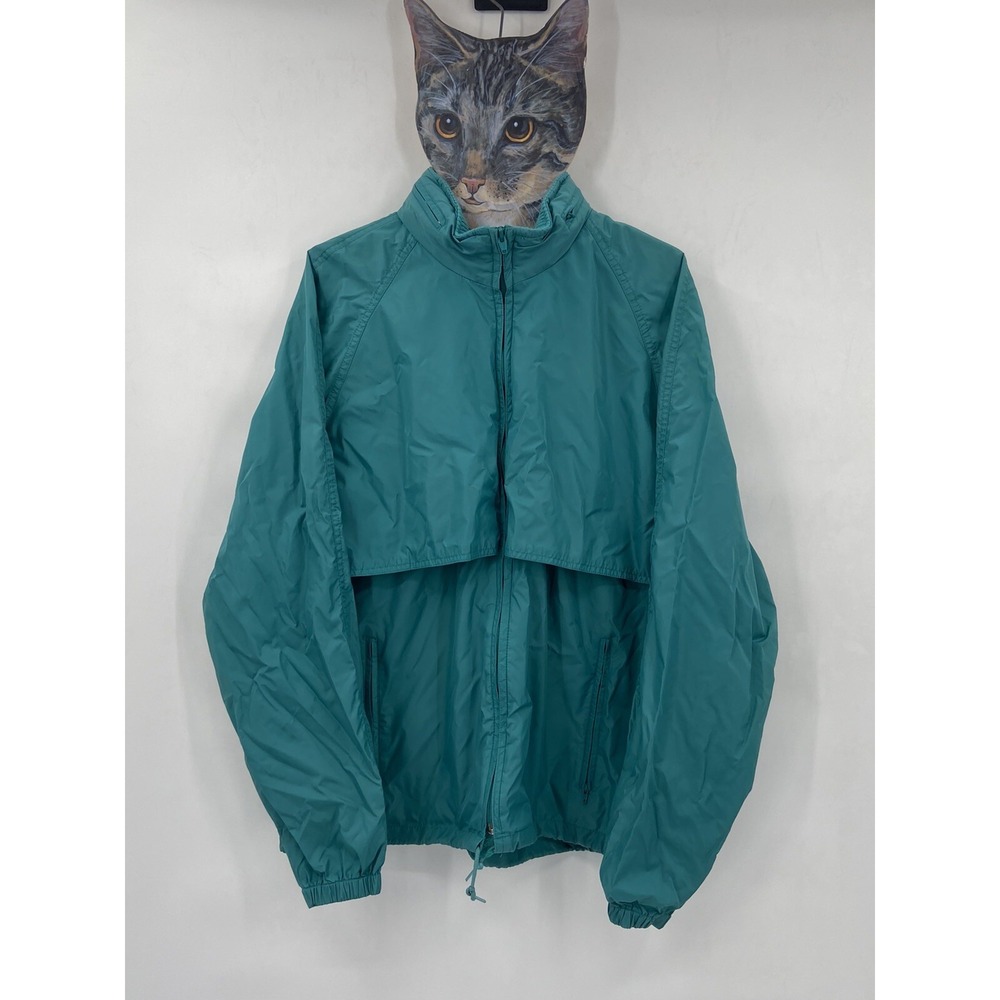 Vintage Woolrich Teal Green Zip Up Windbreaker Jacket Packable Hood Men's Size M